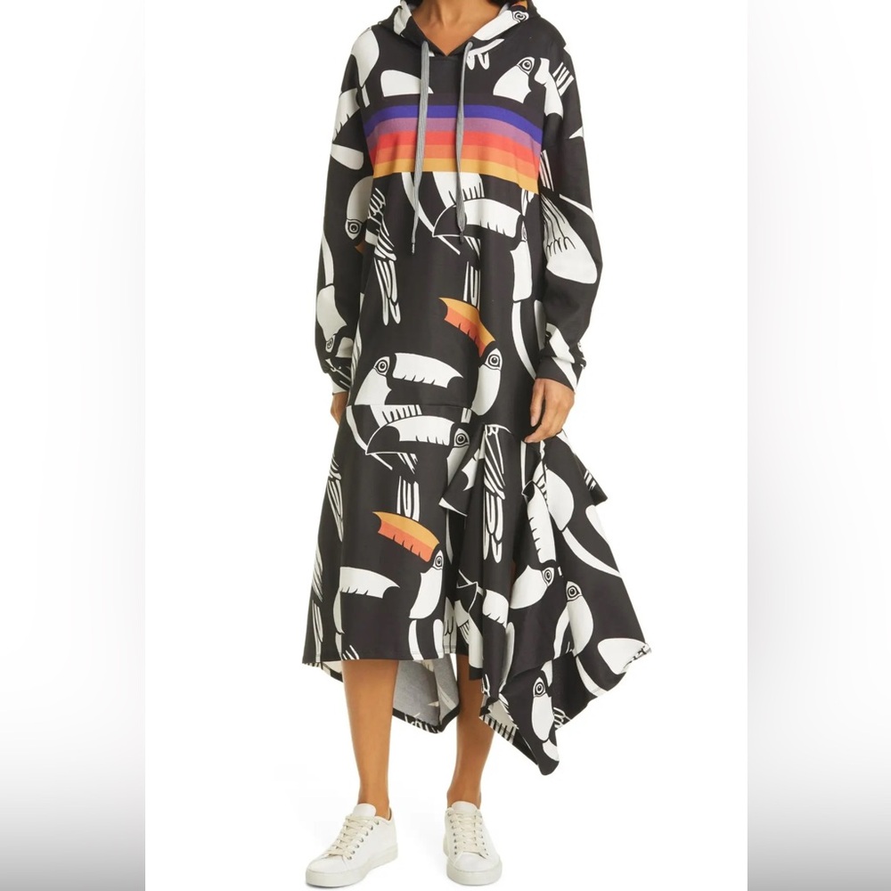 Farm Rio Graphic Toucans Long Sleeve Sweatshirt Dress XL Colorful Hoodie RARE